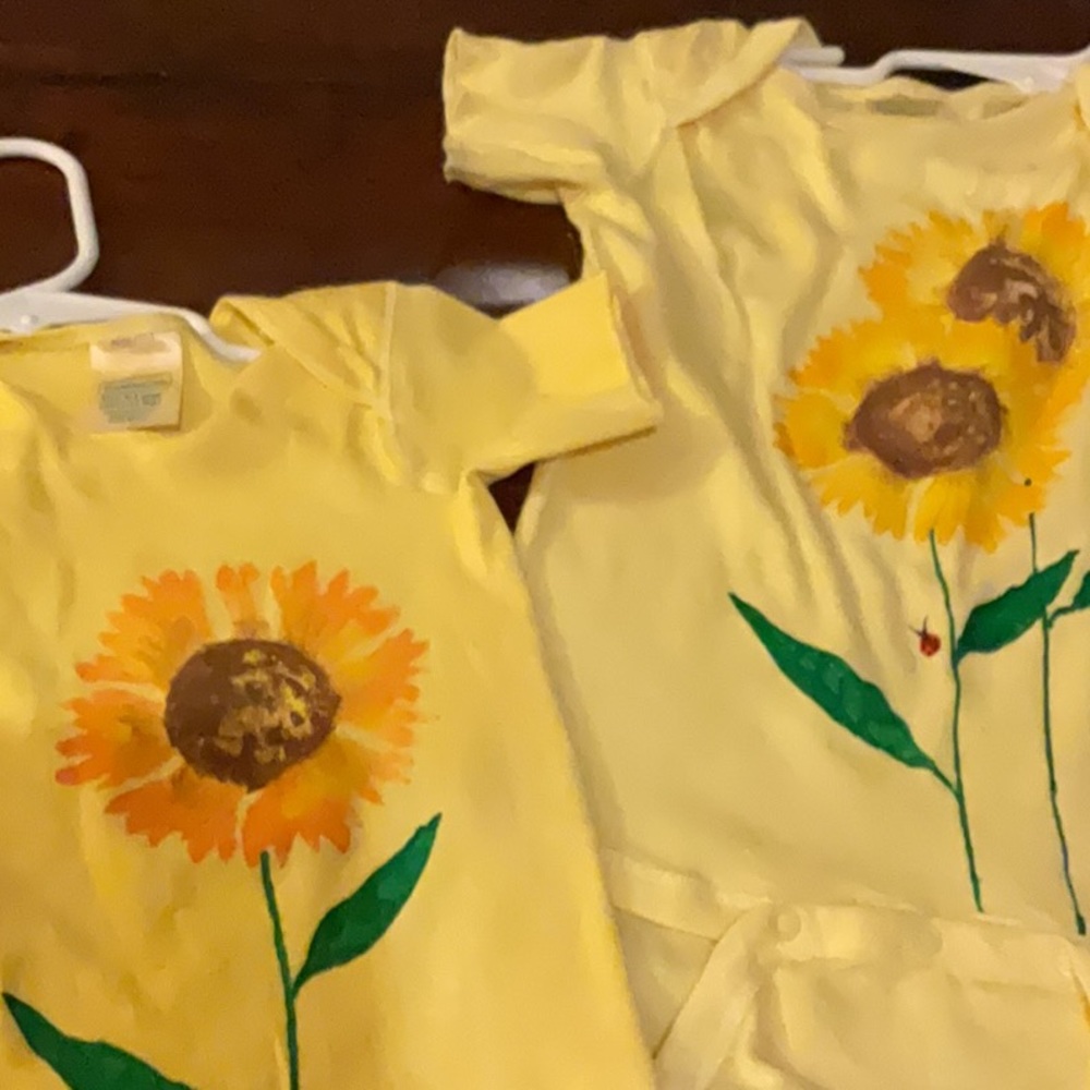 Hand painted sunflower  toddler tee and onesie 30-40 pound